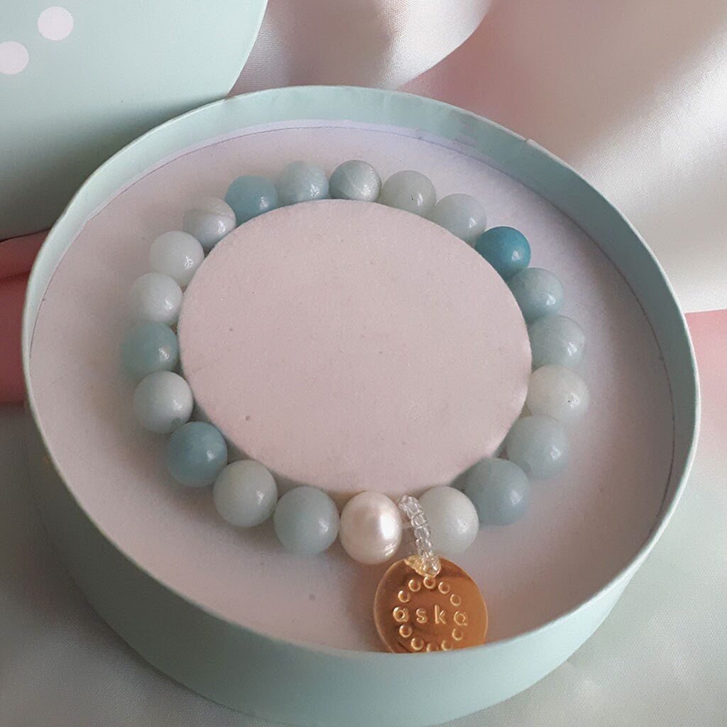 Aska Maternity Movement Bracelet in amazonite with gold plated silver pendant and premium gift box