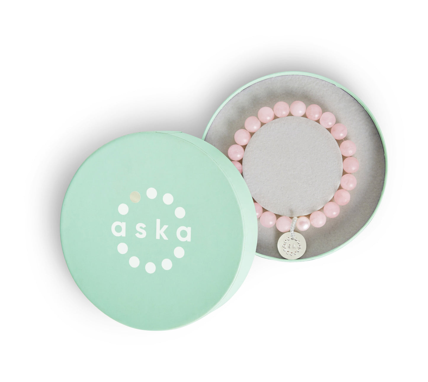 Aska Maternity Movement Bracelet in rose quartz with sterling silver pendant