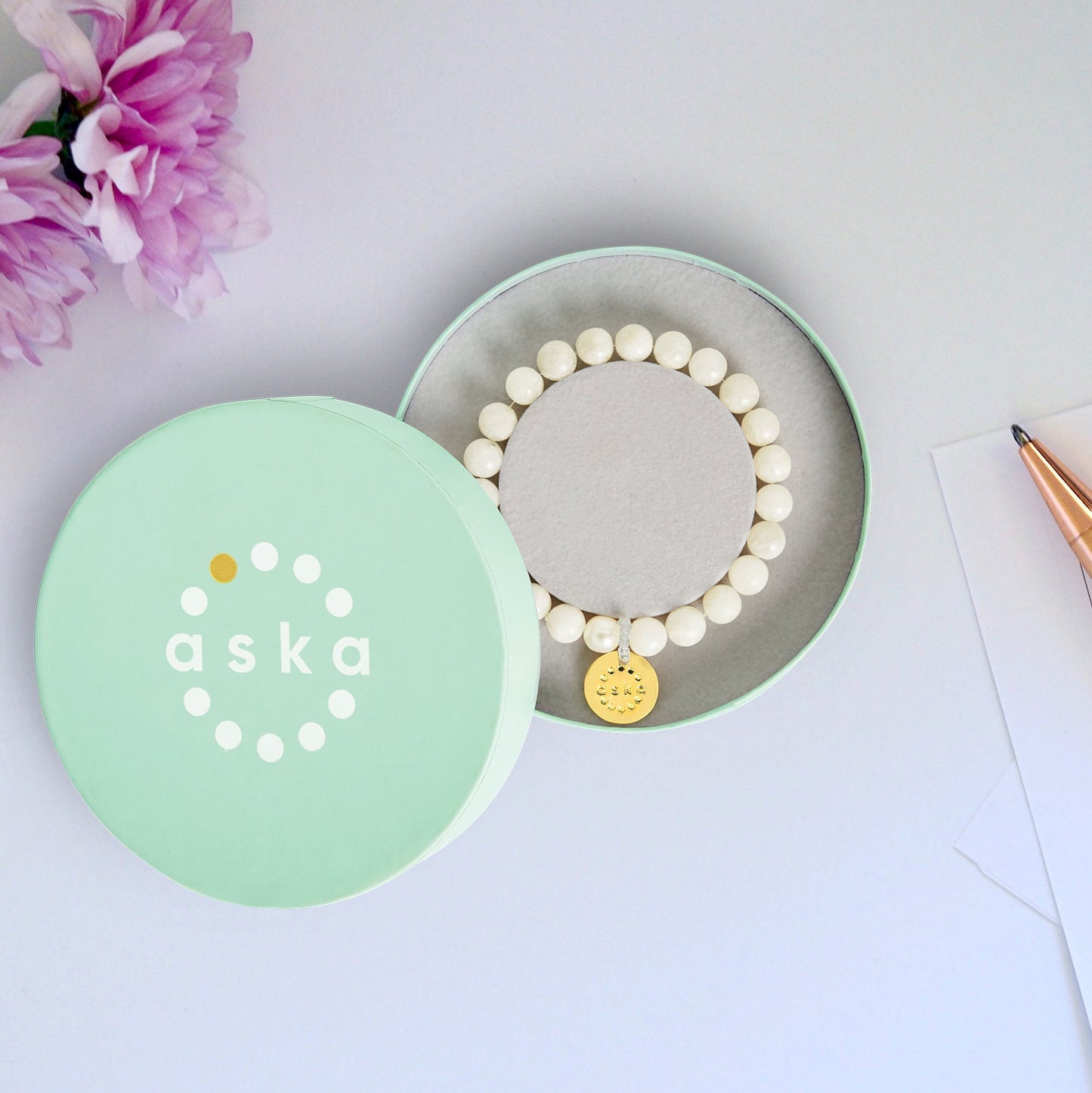 Aska Maternity Movement Bracelet in moonstone with gold plated pendant and premium gift box